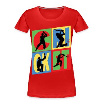 Cricket Cricketer Batsman Sport Vintage - Women's Premium Organic T-Shirt - red - Front - Mia (176cm)