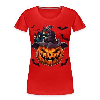 Citrouille Halloween et son château hanté - T-shirt bio Premium Femme - rouge - Devant - Mia (176cm)