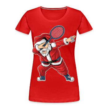 Santa Claus with Badminton Racket and Shuttercock - Women's Premium Organic T-Shirt - red - Front - Mia (176cm)