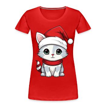 Chat Noël Chat De Noël Mignon Joyeux Catmas - T-shirt bio Premium Femme - rouge - Devant - Mia (176cm)