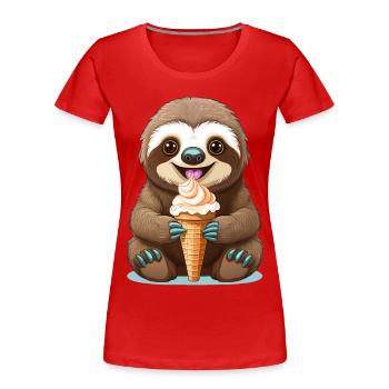 Mignon paresseux mangeant une glace - T-shirt bio Premium Femme - rouge - Devant - Mia (176cm)