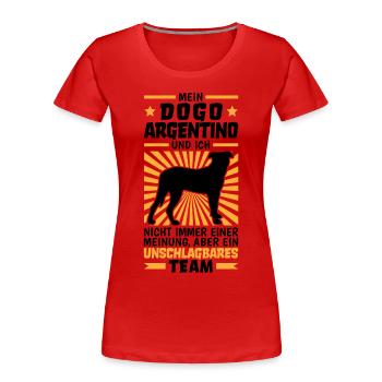 Mein Dogo Argentino und ich sind unschlagbar - Frauen Premium Bio T-Shirt - Rot - Vorne - Mia (176cm)