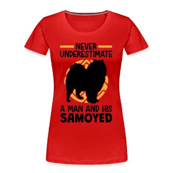 Woman with Samoyed Sled Dog Samoyeds - Women's Premium Organic T-Shirt - red - Front - Mia (176cm)