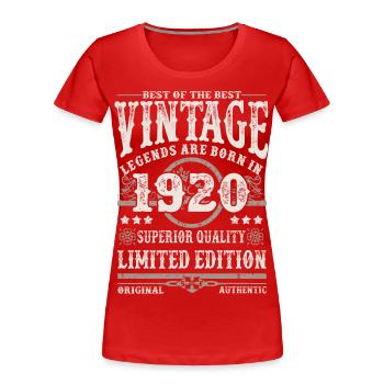 Les légendes sont nées en 1920 - T-shirt bio Premium Femme - rouge - Devant - Mia (176cm)