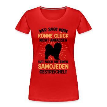 Samojede Glück anfassen Samojedenspitz - Frauen Premium Bio T-Shirt - Rot - Vorne - Mia (176cm)