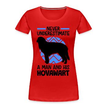 Woman with Hovawart Hofwächter Hovi Hovawart - Women's Premium Organic T-Shirt - red - Front - Mia (176cm)