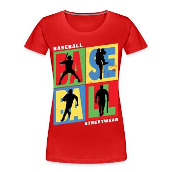 Baseball Baseballspieler USA Sport Vintage Retro - Frauen Premium Bio T-Shirt - Rot - Vorne - Mia (176cm)