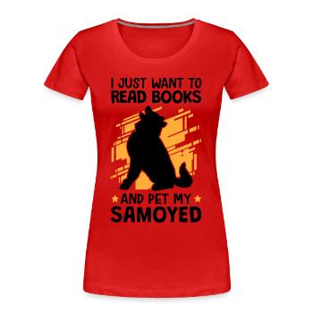 Samoyed petting Nordic sled dog - Women's Premium Organic T-Shirt - red - Front - Mia (176cm)
