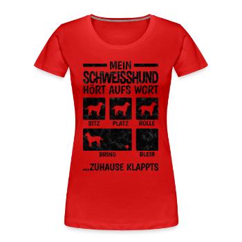 Hannoverscher Schweißhund Hundetricks - Frauen Premium Bio T-Shirt - Rot - Vorne - Mia (176cm)