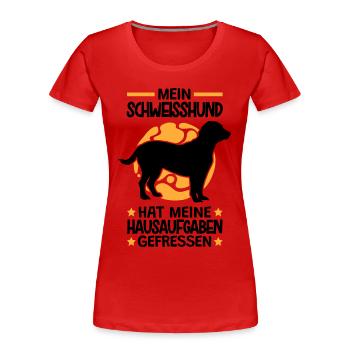 Hannoverscher Schweißhund Hausaufgaben gefressen - Frauen Premium Bio T-Shirt - Rot - Vorne - Mia (176cm)