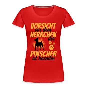 Vorsicht vor dem Zwergpinscher Rehpinscher - Frauen Premium Bio T-Shirt - Rot - Vorne - Mia (176cm)