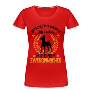 Mann mit Zwergpinscher Rehpinscher - Frauen Premium Bio T-Shirt - Rot - Vorne - Mia (176cm)