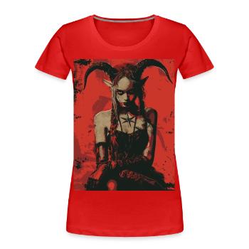The Devil mit Pentagramm - Frauen Premium Bio T-Shirt - Rot - Vorne - Mia (176cm)