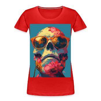 Hippie Skull - Totenkopf - Frauen Premium Bio T-Shirt - Rot - Vorne - Mia (176cm)