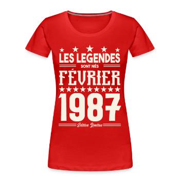 cadeau d'anniversaire Février 1987. février 1987. - T-shirt bio Premium Femme - rouge - Devant - Mia (176cm)