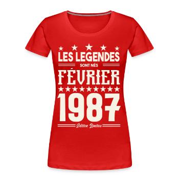 cadeau d'anniversaire Février 1987. février 1987. - T-shirt bio Premium Femme - rouge - Devant - Mia (176cm)