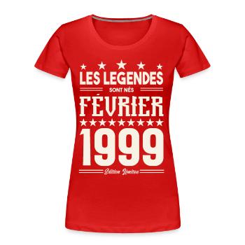 cadeau d'anniversaire Février 1999. février 1999. - T-shirt bio Premium Femme - rouge - Devant - Mia (176cm)