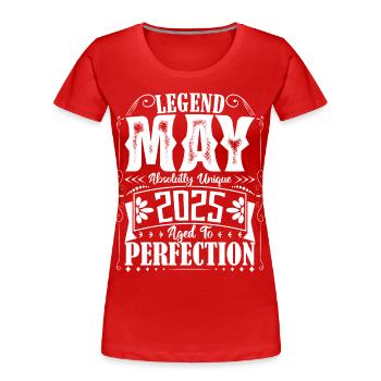 Mai 2025. Anniversaire mai 2025. Cadeau may 2025. - T-shirt bio Premium Femme - rouge - Devant - Mia (176cm)
