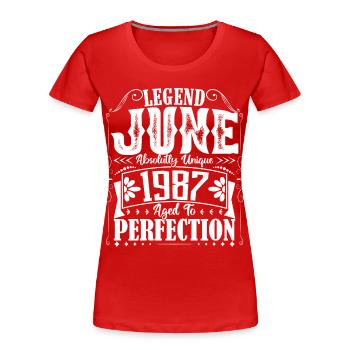 June 1987. Birthday June 1987 Gift June 1987 - Women's Premium Organic T-Shirt - red - Front - Mia (176cm)