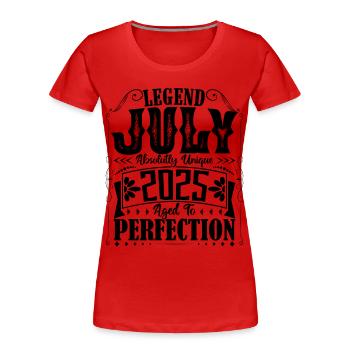Juillet 2025. Cadeau d'Anniversaire juillet 2025. - T-shirt bio Premium Femme - rouge - Devant - Mia (176cm)