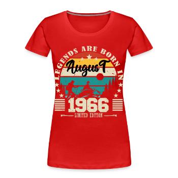 August 1966. Geburtstagsgeschenk August 1966. August - Frauen Premium Bio T-Shirt - Rot - Vorne - Mia (176cm)