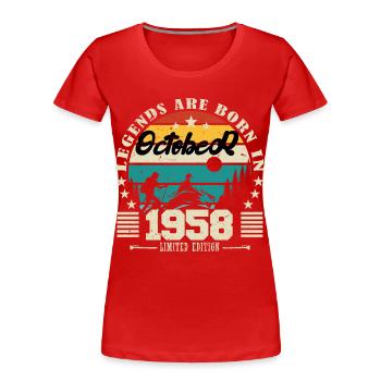 October 1958. October 1958 Anniversary Gift. - Women's Premium Organic T-Shirt - red - Front - Mia (176cm)