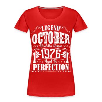 October 1976. October 1976 Birthday Gift. - Women's Premium Organic T-Shirt - red - Front - Mia (176cm)