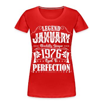 January 1976. January 1976 Birthday Gift. - Women's Premium Organic T-Shirt - red - Front - Mia (176cm)