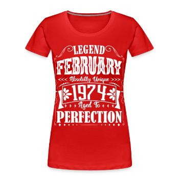 February 1974. February 1974 Birthday Gift. - Women's Premium Organic T-Shirt - red - Front - Mia (176cm)