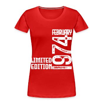 February 1974 Anniversary Gift. February 1974. - Women's Premium Organic T-Shirt - red - Front - Mia (176cm)