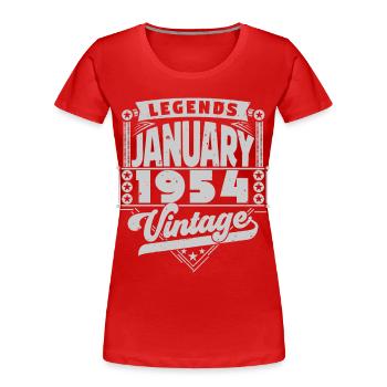 Jahrgangsjubiläum Januar 1954, Januar 1954. - Frauen Premium Bio T-Shirt - Rot - Vorne - Mia (176cm)