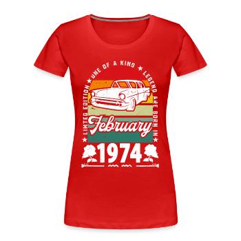 Birthday February 1974, Vintage February 1974. - Women's Premium Organic T-Shirt - red - Front - Mia (176cm)
