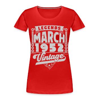 Vintage Anniversary Gift March 1952, March 1952. - Women's Premium Organic T-Shirt - red - Front - Mia (176cm)