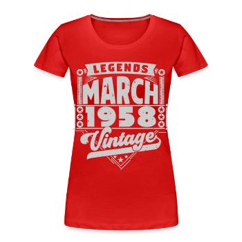 Vintage Anniversary Gift March 1958, March 1958. - Women's Premium Organic T-Shirt - red - Front - Mia (176cm)