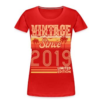 2019 Anniversary. Vintage Born in 2019 Birthday - Women's Premium Organic T-Shirt - red - Front - Mia (176cm)