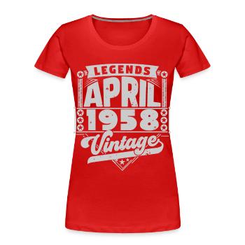 Vintage Gift Anniversary April 1958, April 1958 - Women's Premium Organic T-Shirt - red - Front - Mia (176cm)