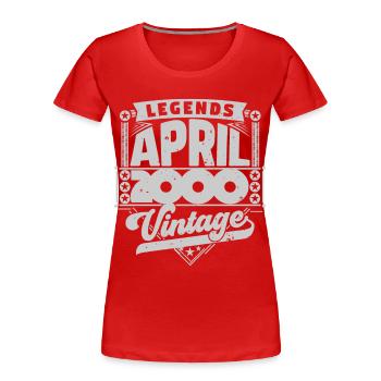 Vintage Gift Birthday April 2000, April 2000 - Women's Premium Organic T-Shirt - red - Front - Mia (176cm)