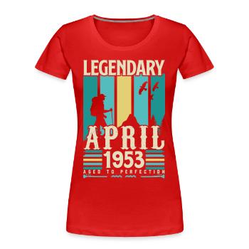 April 1953 Anniversary Gift, Vintage April 1953 - Women's Premium Organic T-Shirt - red - Front - Mia (176cm)
