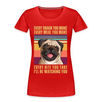 Mops beobachten - Frauen Premium Bio T-Shirt - Rot - Vorne - Mia (176cm)
