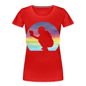 Damen Softball Catcher Silhouette Mädchen - Frauen Premium Bio T-Shirt - Rot - Vorne - Mia (176cm)