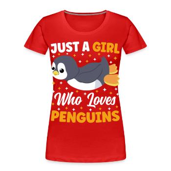 Juste une fille qui aime les pingouins Kawaii mignon - T-shirt bio Premium Femme - rouge - Devant - Mia (176cm)
