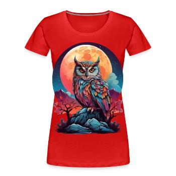 MONDBESCHIENENE MYSTIK: DIE NACHTWACHE EINER BUNTEN EULE - Frauen Premium Bio T-Shirt - Rot - Vorne - Mia (176cm)
