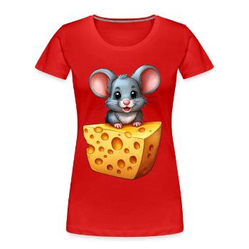 A mouse on a piece of cheese - Women's Premium Organic T-Shirt - red - Front - Mia (176cm)