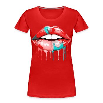 Lèvres Rouge à lèvres coloré Embrasser les lèvres Pop Art Art - T-shirt bio Premium Femme - rouge - Devant - Mia (176cm)
