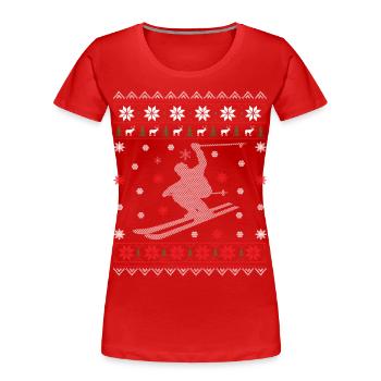 Skifahren - Ugly Christmas - Frauen Premium Bio T-Shirt - Rot - Vorne - Mia (176cm)