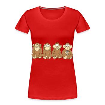 3 monkeys mobile phone gift shirt - Women's Premium Organic T-Shirt - red - Front - Mia (176cm)