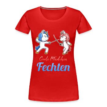 Coole Mädchen Fechten Einhorn Fechtkampf Fechter - Frauen Premium Bio T-Shirt - Rot - Vorne - Mia (176cm)