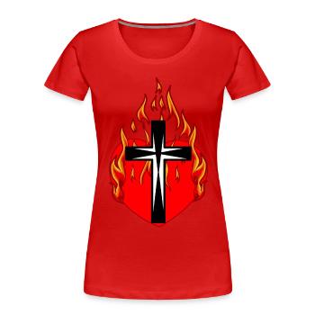 Croix, Croix, Jésus, Religion, Cœur, Feu, Flamme - T-shirt bio Premium Femme - rouge - Devant - Mia (176cm)