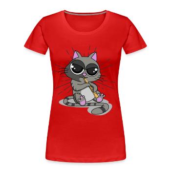 Katze Klarinette, Katze Musik, Katze musikalisch - Frauen Premium Bio T-Shirt - Rot - Vorne - Mia (176cm)