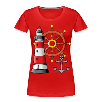 Leuchtturm Steuerrad Anker Maritim Seemann Ahoi - Frauen Premium Bio T-Shirt - Rot - Vorne - Mia (176cm)